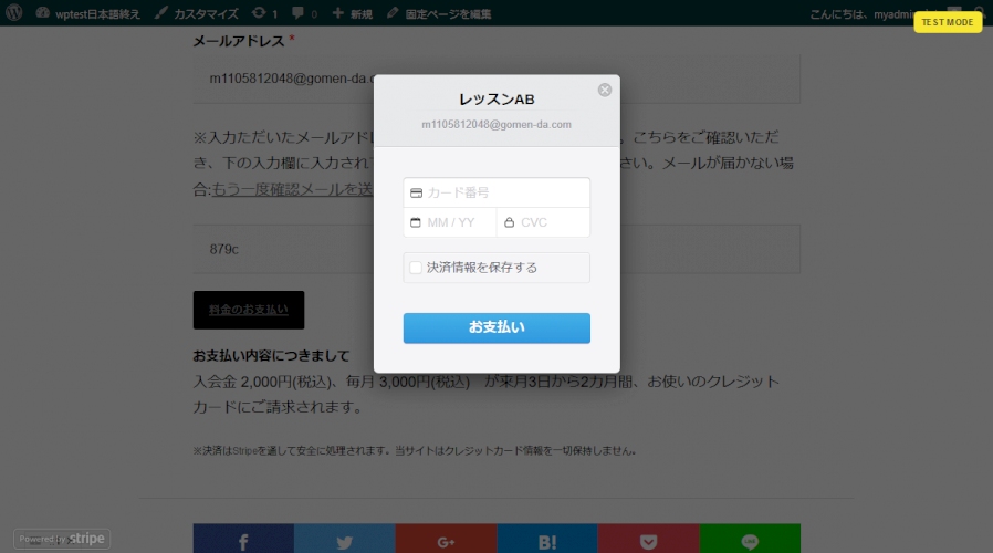 Lesson Payment ワードプレス クレジットカード定期課金プラグイン